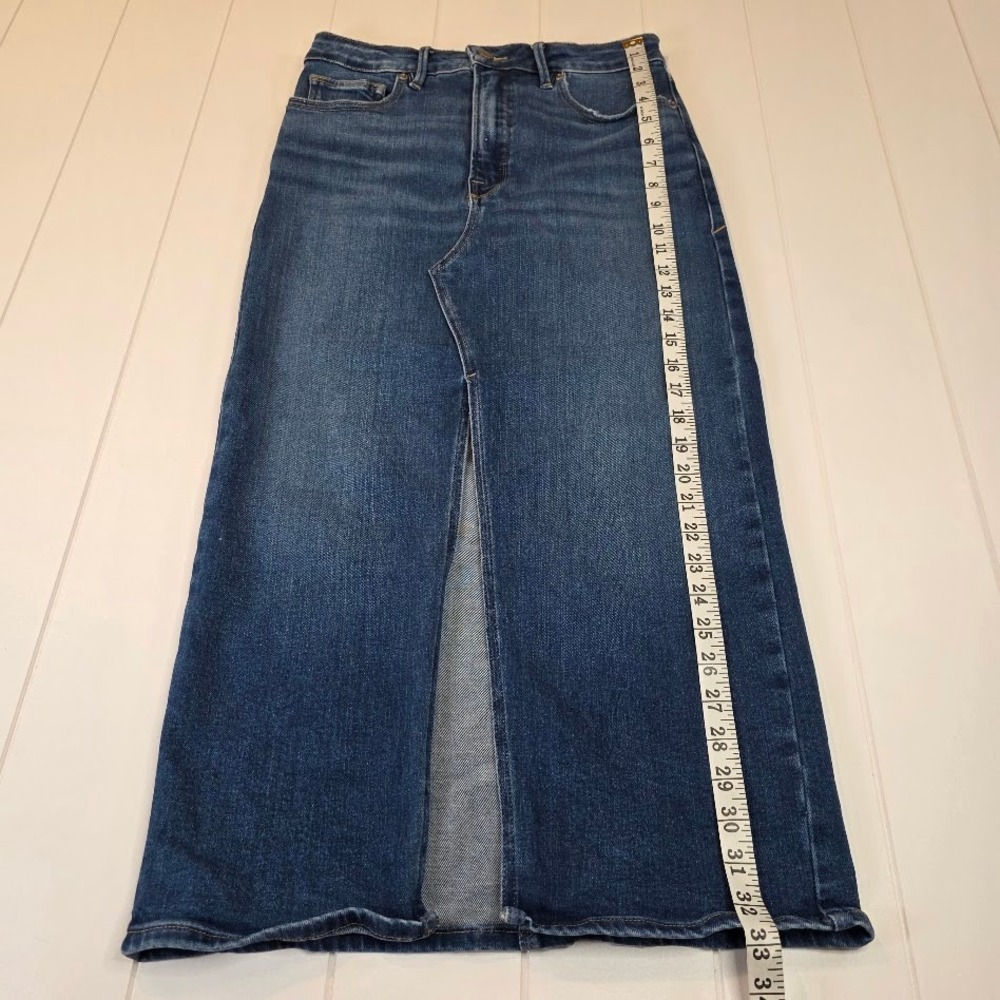 Good American Size 8 / 29 Denim Midi Skirt Blue Slit Front High Rise GSFMS014 - Picture 9 of 10